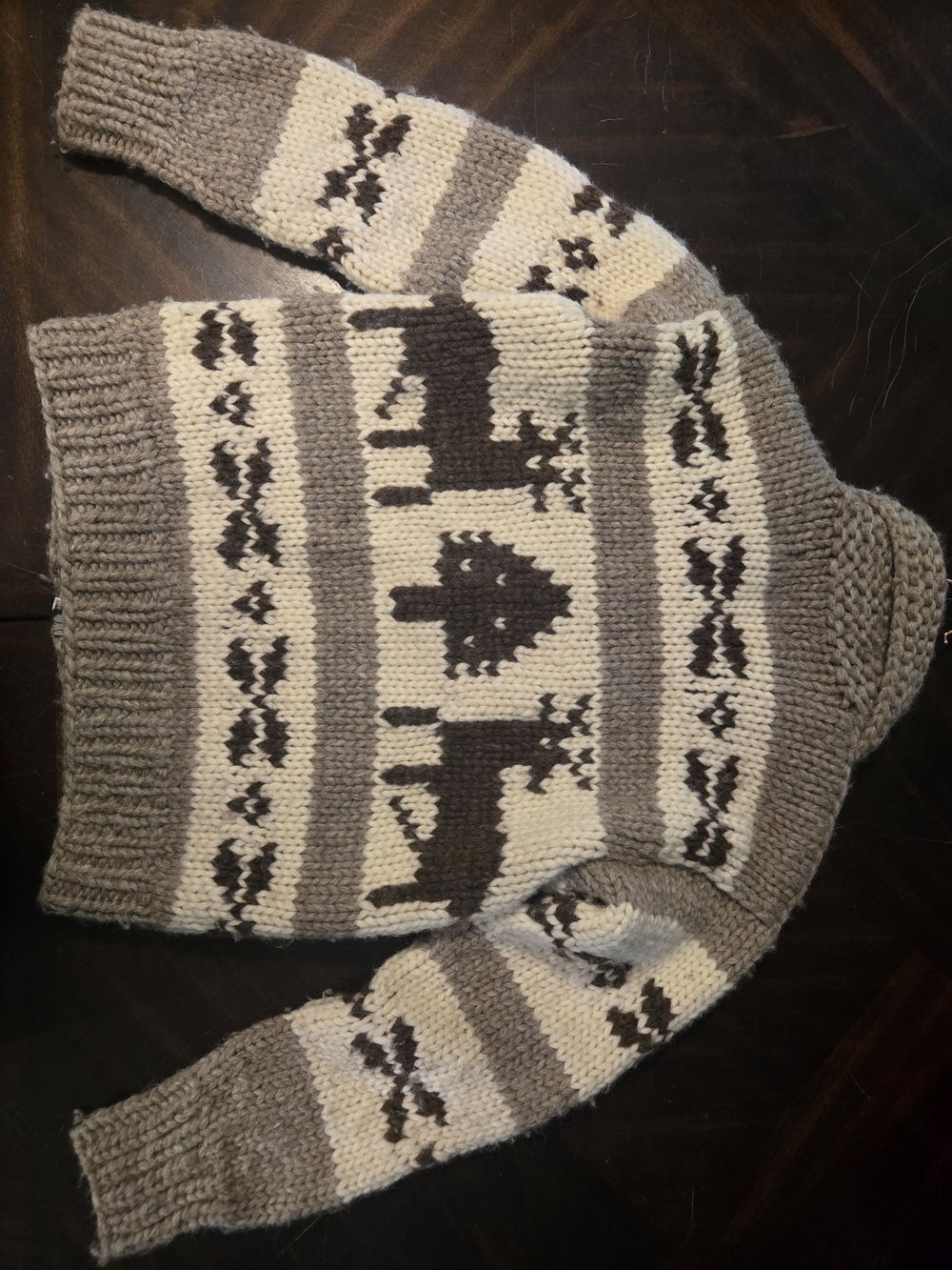Women's Tan & Cream Zip-Up Canada Reindeer 100% Wool Sweater Size XS - Picture 4 of 8